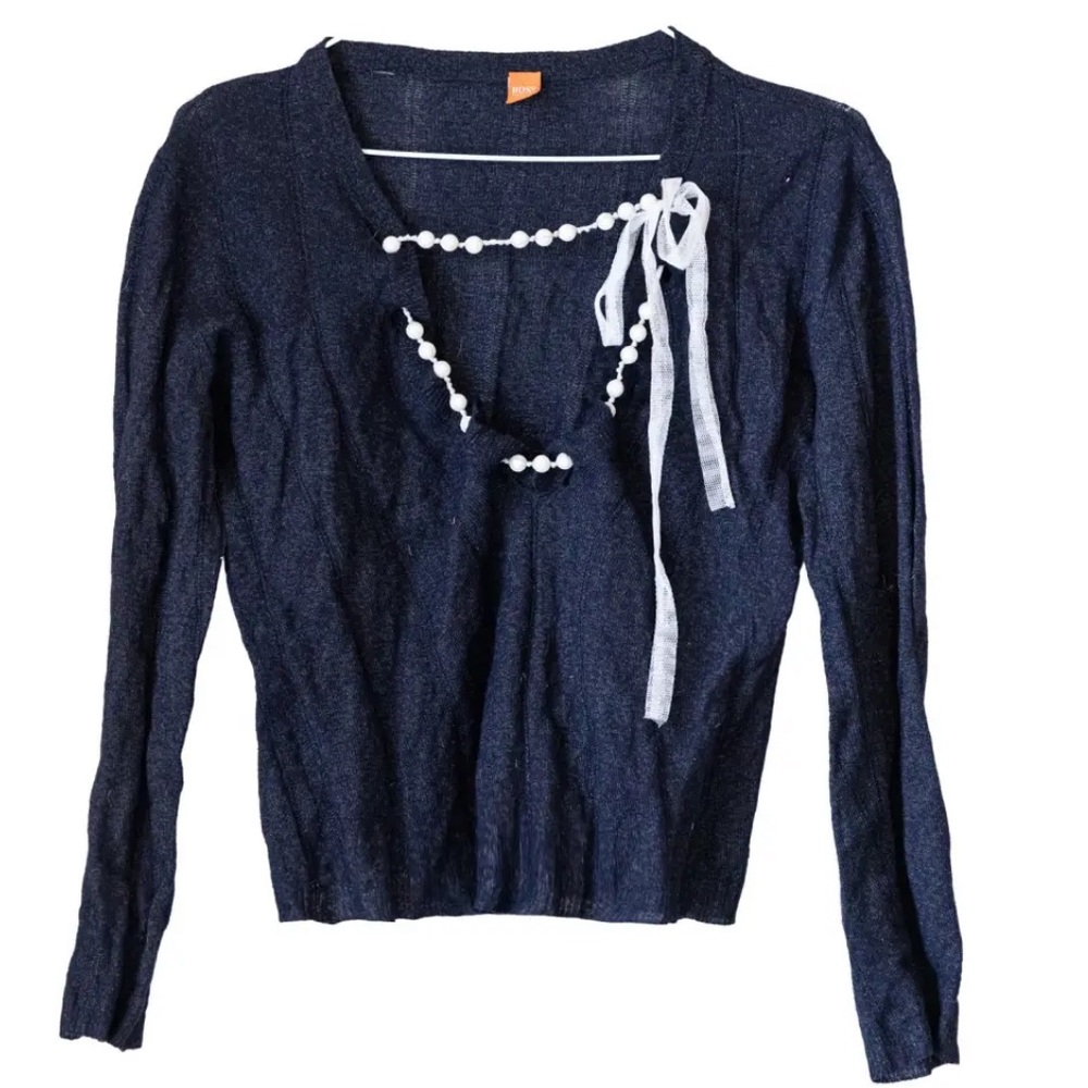 Boss Orange Wool Navy Blouse Sweater Size Small